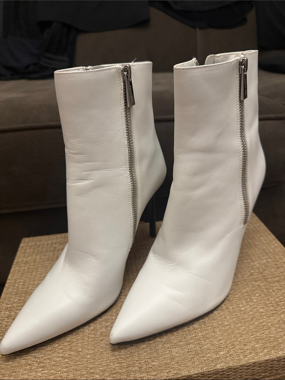 Michael Kors White Pointed Toe Side-Zip Ankle Booties